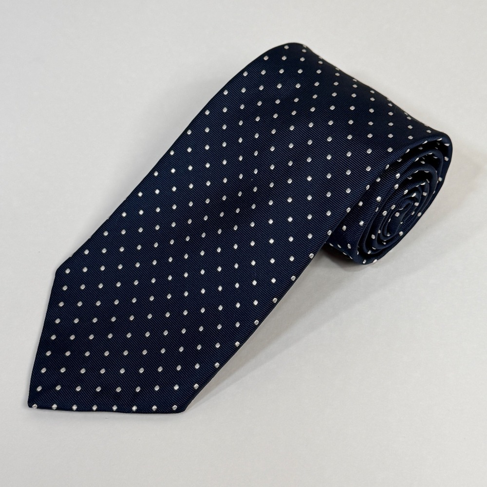 BROOKS BROTHERS 346 Mens 100% Silk Necktie USA Designer POLKA DOT Navy/White